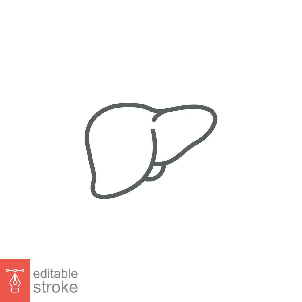 Liver icon. Simple outline style. Human organ, hepatic, health body function, medical, science concept. Thin line symbol. Vector illustration isolated on white background. Editable stroke EPS 10.