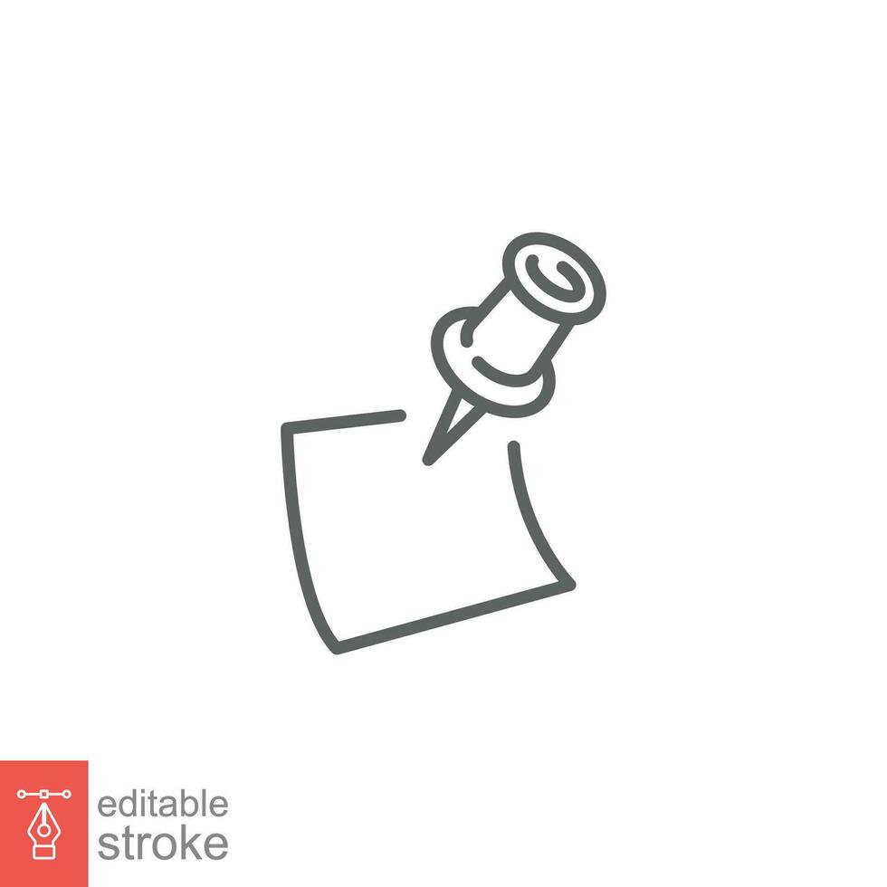 Note paper with pushbutton icon. Simple outline style. Remember, notice, reminder sticker pinned concept. Thin line symbol. Vector illustration isolated on white background. Editable stroke EPS 10.
