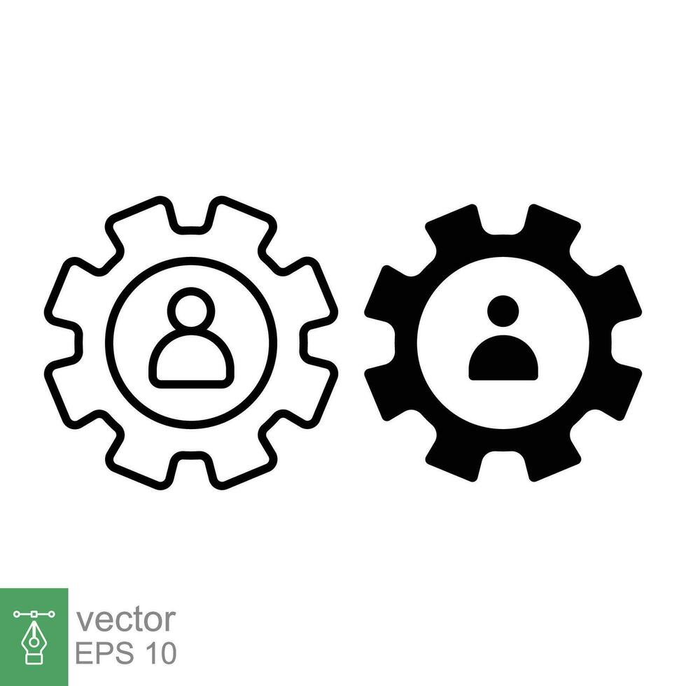 Profile setting icon. Simple outline and solid style. User sign with cog, man, people, circle, technology concept. Thin line, glyph symbol. Vector illustration isolated on white background. EPS 10.