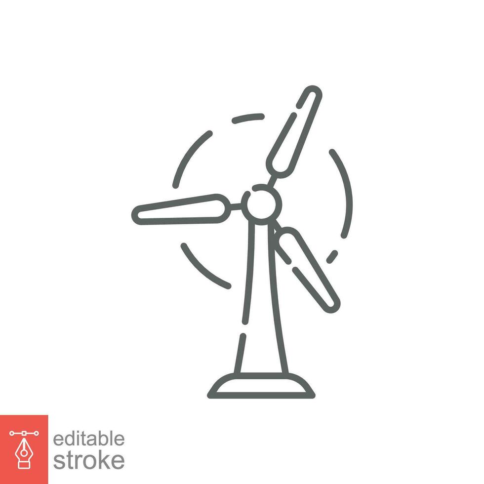 Rotating windmill icon. Simple outline style. Wind mill, turbine, eco energy, industry power, farm concept. Thin line symbol. Vector illustration isolated on white background. Editable stroke EPS 10.