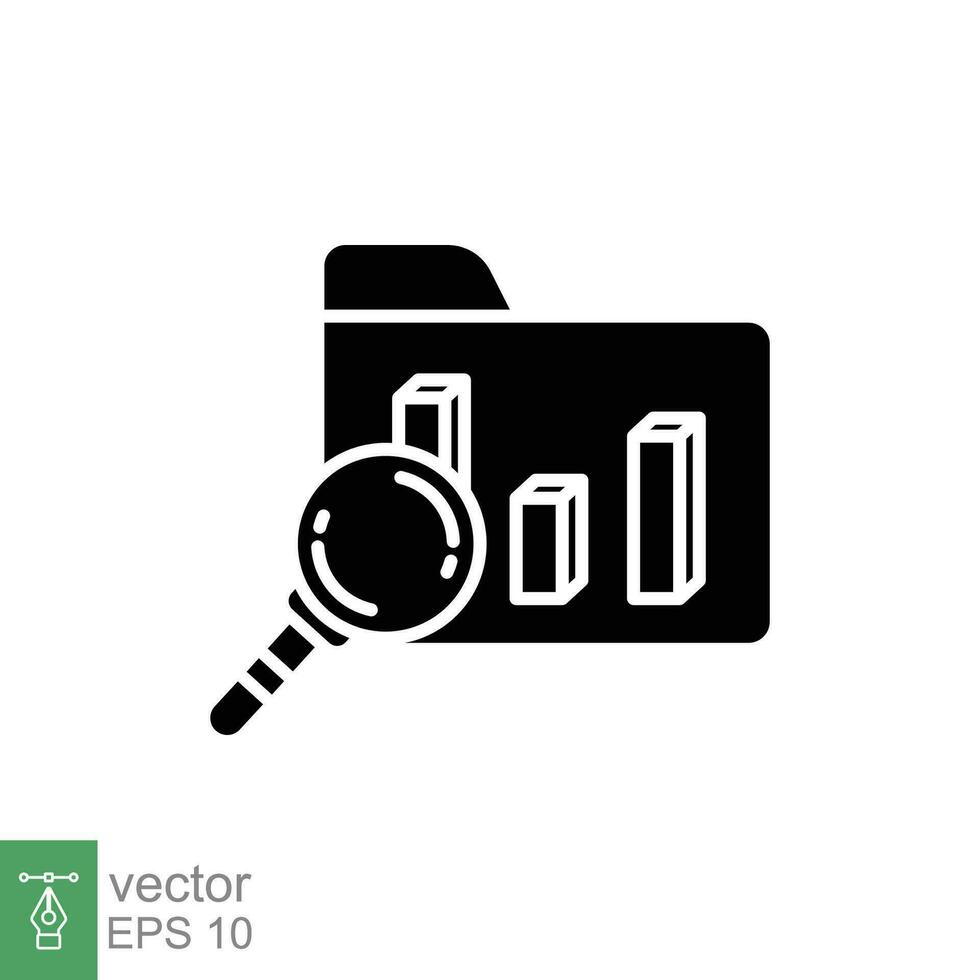 Business analysis icon. Simple solid style. Report, market research data, chart, glass, financial concept. Black silhouette, glyph symbol. Vector illustration isolated on white background. EPS 10.