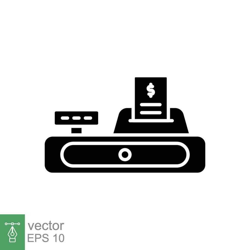 Cash register icon. Simple solid style. Cashier, money, pay, payment counter, button, shop, business concept. Black silhouette, glyph symbol. Vector illustration isolated on white background. EPS 10.