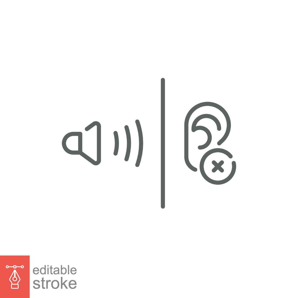 Soundproofing icon. Simple outline style. Insulation, sound, noise, barrier, human ear, isolation concept. Thin line symbol. Vector illustration isolated on white background. Editable stroke EPS 10.