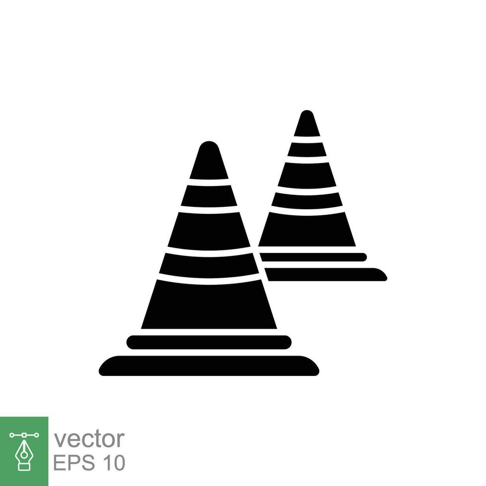 Road cone icon. Simple solid style. Construction, work safety, street security, two plastic cone concept. Black silhouette, glyph symbol. Vector illustration isolated on white background. EPS 10.