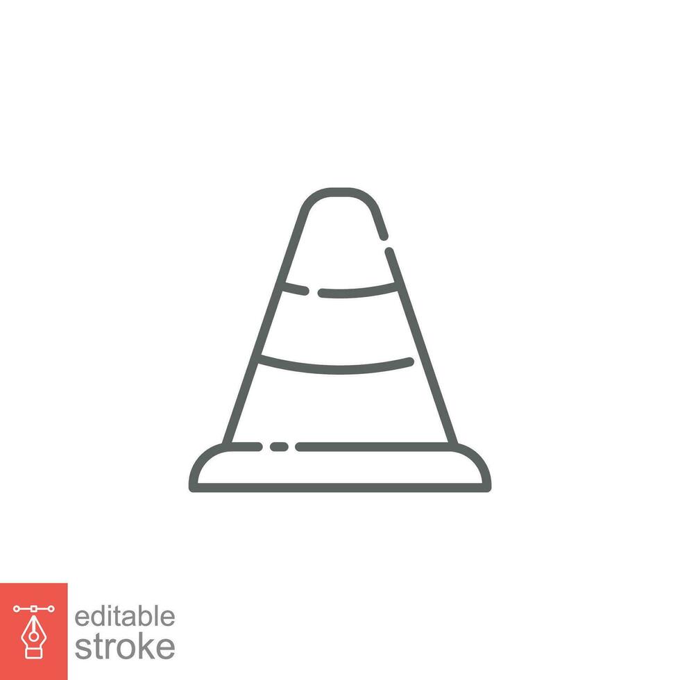 Road cone icon. Simple outline style. Construction, work safety, street security, two plastic cone concept. Thin line symbol. Vector illustration isolated on white background. Editable stroke EPS 10.