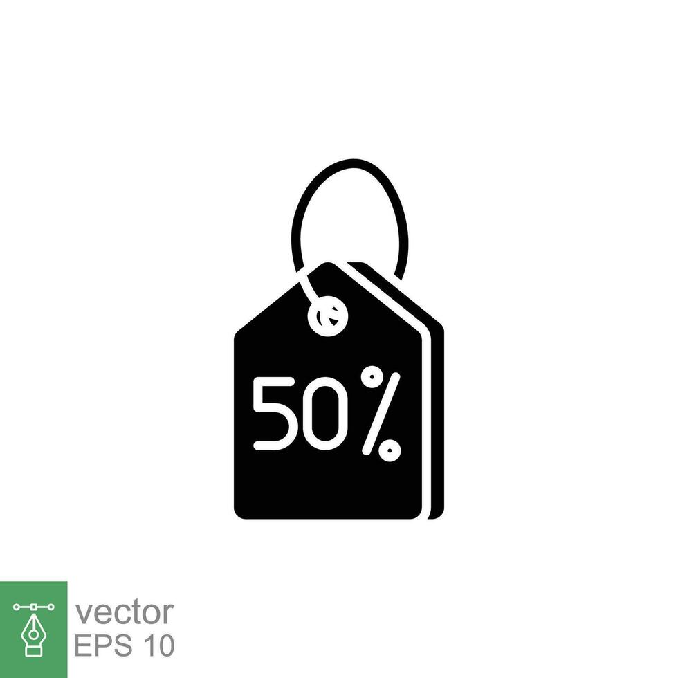 Discount tag icon. Simple solid style. Special offer label, 50 percent off sale price tag, business concept. Black silhouette, glyph symbol. Vector illustration isolated on white background. EPS 10.