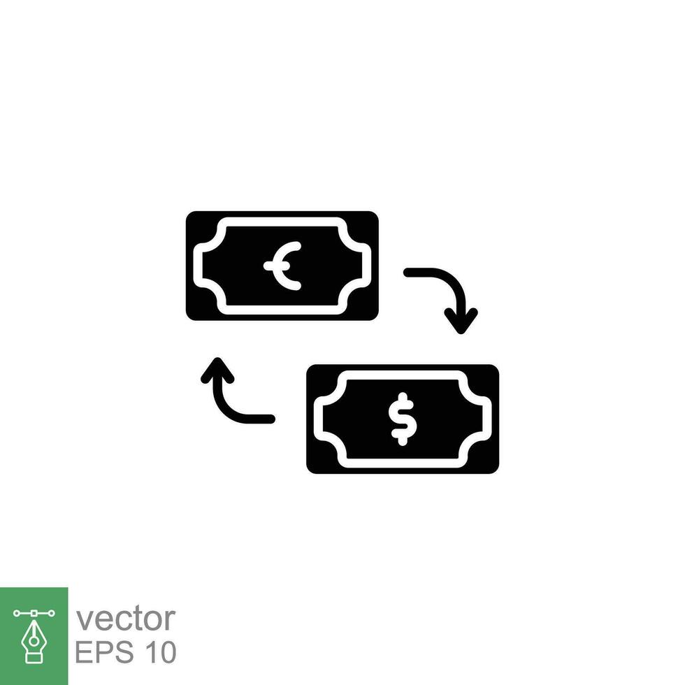 Currency exchange icon. Simple solid style. Insulation, sound, noise, barrier, ear, isolation concept. Black silhouette, glyph symbol. Vector illustration isolated on white background. EPS 10.