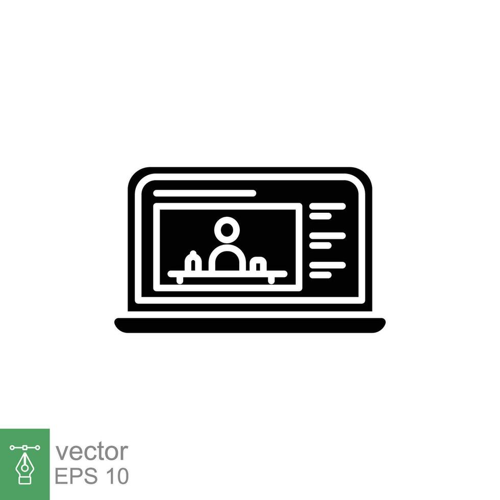 Online training process icon. Simple solid style. Webinar seminar, e-learning, online video tutor contact. Black silhouette, glyph symbol. Vector illustration isolated on white background. EPS 10.