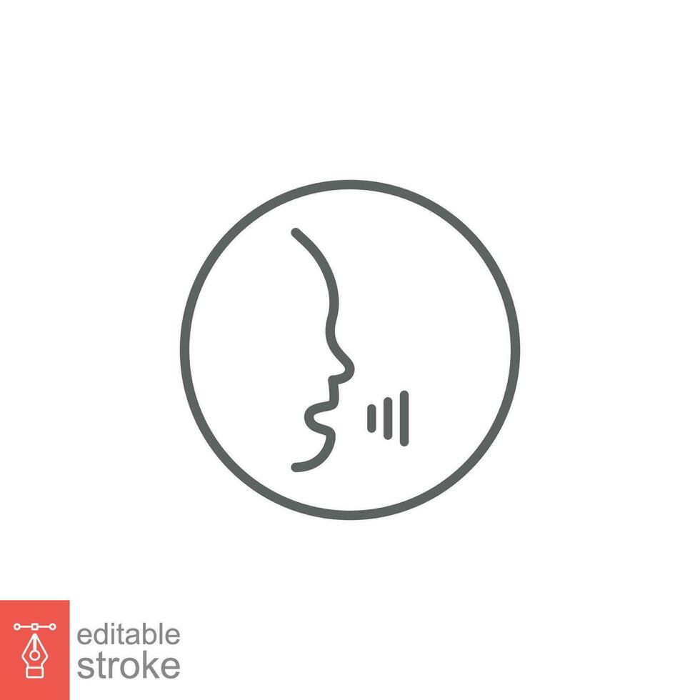 Voice recognition icon. Simple outline style. Speak control, mobile, smart phone with sound wave concept. Thin line symbol. Vector illustration isolated on white background. Editable stroke EPS 10.