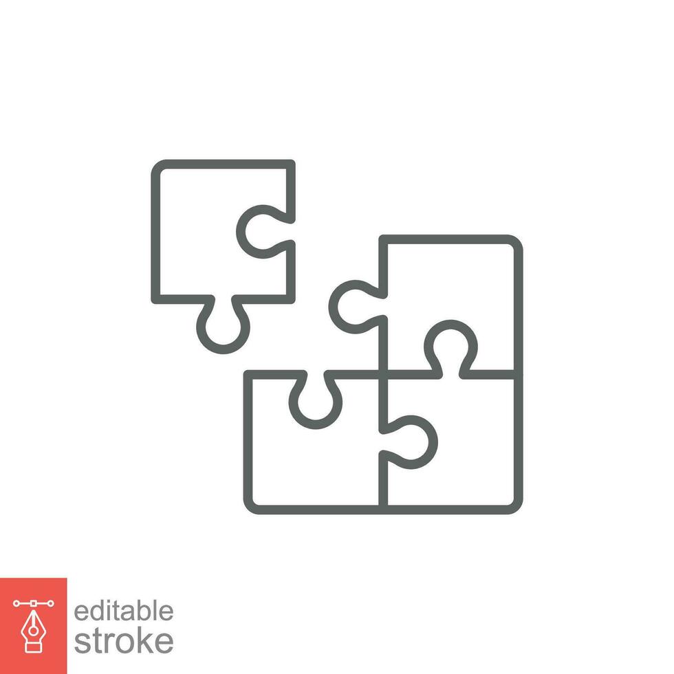 Puzzle solution jigsaw icon. Simple outline style. Join teamwork, challenge, four square block part concept. Thin line symbol. Vector illustration isolated on white background. Editable stroke EPS 10.