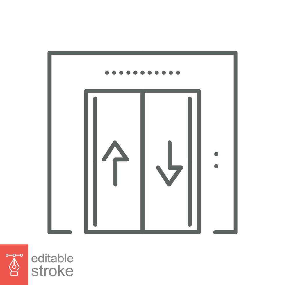 Elevator icon. Simple outline style. Lift, hotel service, hall, floor, corridor, entrance, lobby concept. Thin line symbol. Vector illustration isolated on white background. Editable stroke EPS 10.
