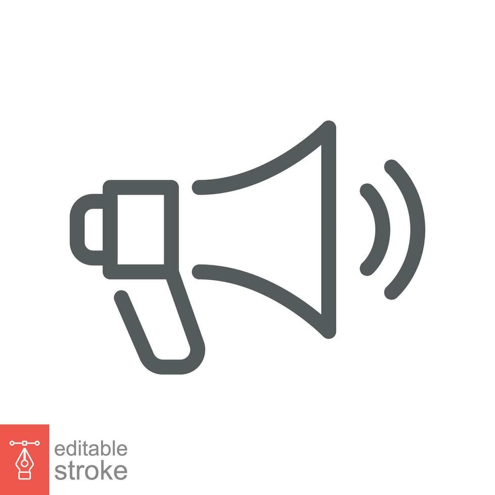 Megaphone icon. Simple outline style. Horn speaker, loud, scream, loudspeaker, marketing, business concept. Thin line symbol. Vector illustration isolated on white background. Editable stroke EPS 10.