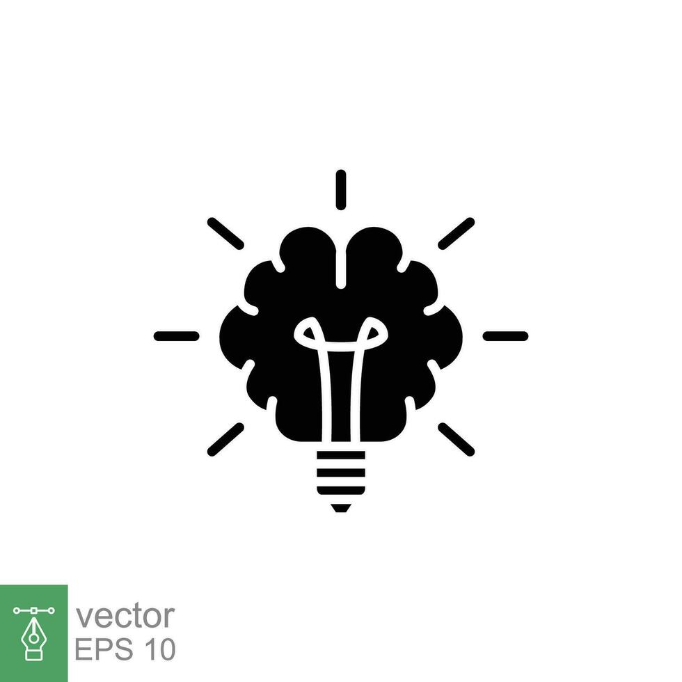 Brain light bulb icon. Simple solid style. Lightbulb, human psychology, education, solution, creative concept. Black silhouette, glyph symbol. Vector illustration isolated on white background. EPS 10.