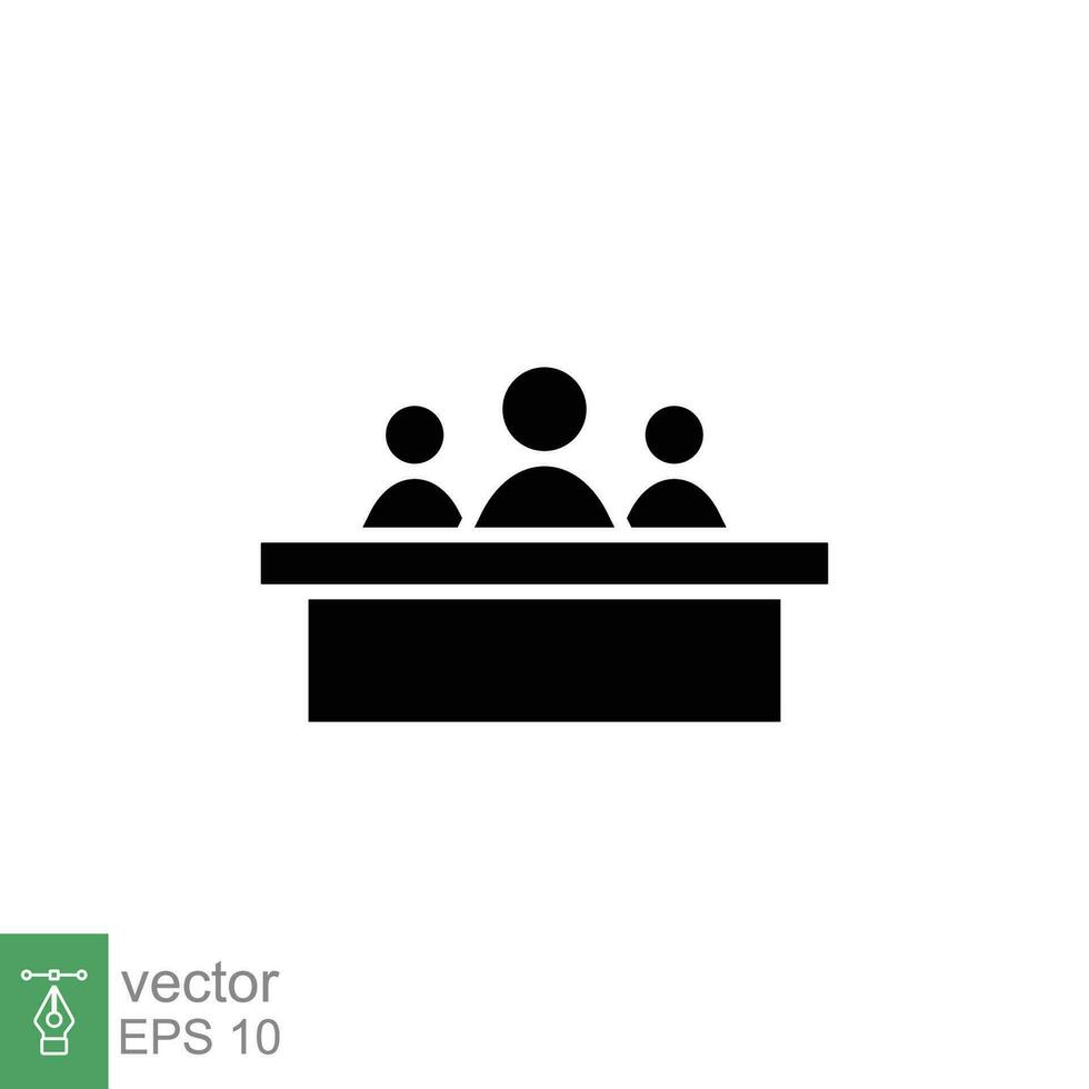 Jury group committee icon. Simple solid style. Meeting board, legal, council, people, panel, team concept. Black silhouette, glyph symbol. Vector illustration isolated on white background. EPS 10.