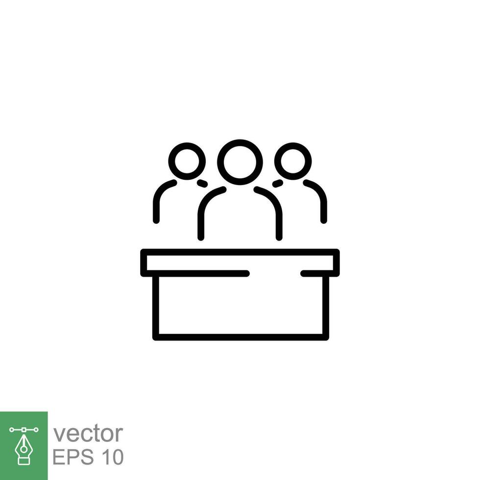 Jury group committee icon. Simple outline style. Meeting board, legal, council, people, panel, team concept. Thin line symbol. Vector illustration isolated on white background. EPS 10.