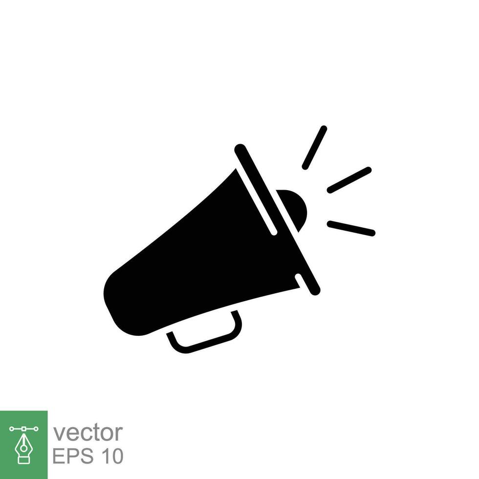 Megaphone icon. Simple solid style. Announce, bullhorn, loudspeaker, noise, loud, public propaganda concept. Black silhouette, glyph symbol. Vector illustration isolated on white background. EPS 10.