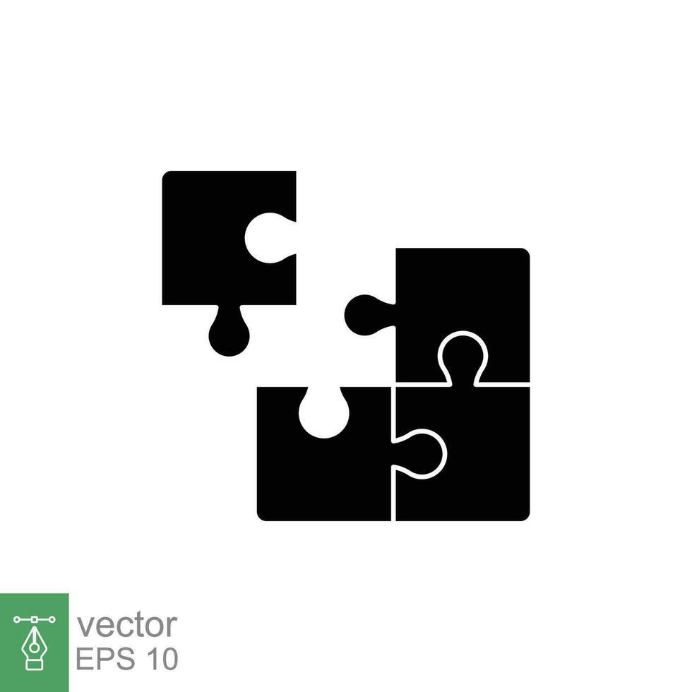 Puzzle solution jigsaw icon. Simple solid style. Join teamwork, challenge, four square block part concept. Black silhouette, glyph symbol. Vector illustration isolated on white background. EPS 10.