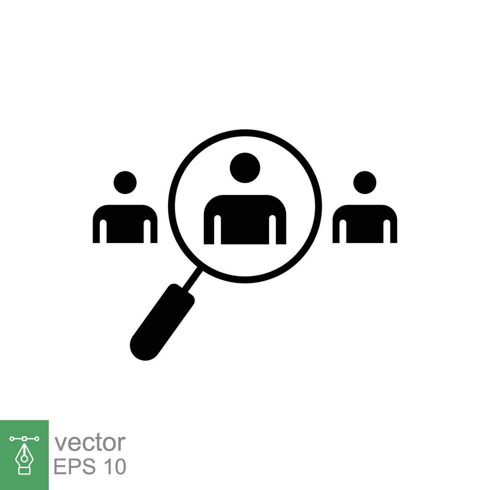 Search job vacancy icon. Simple solid style. Recruit people, find human resource, magnifier, business concept. Black silhouette, glyph symbol. Vector illustration isolated on white background. EPS 10.