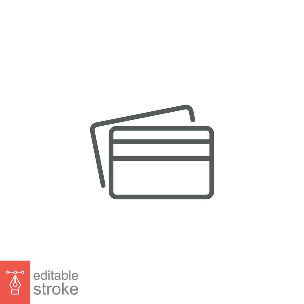 Credit card icon. Simple outline style. Two cards on top of each other, debit, bank, payment concept. Thin line symbol. Vector illustration isolated on white background. Editable stroke EPS 10.