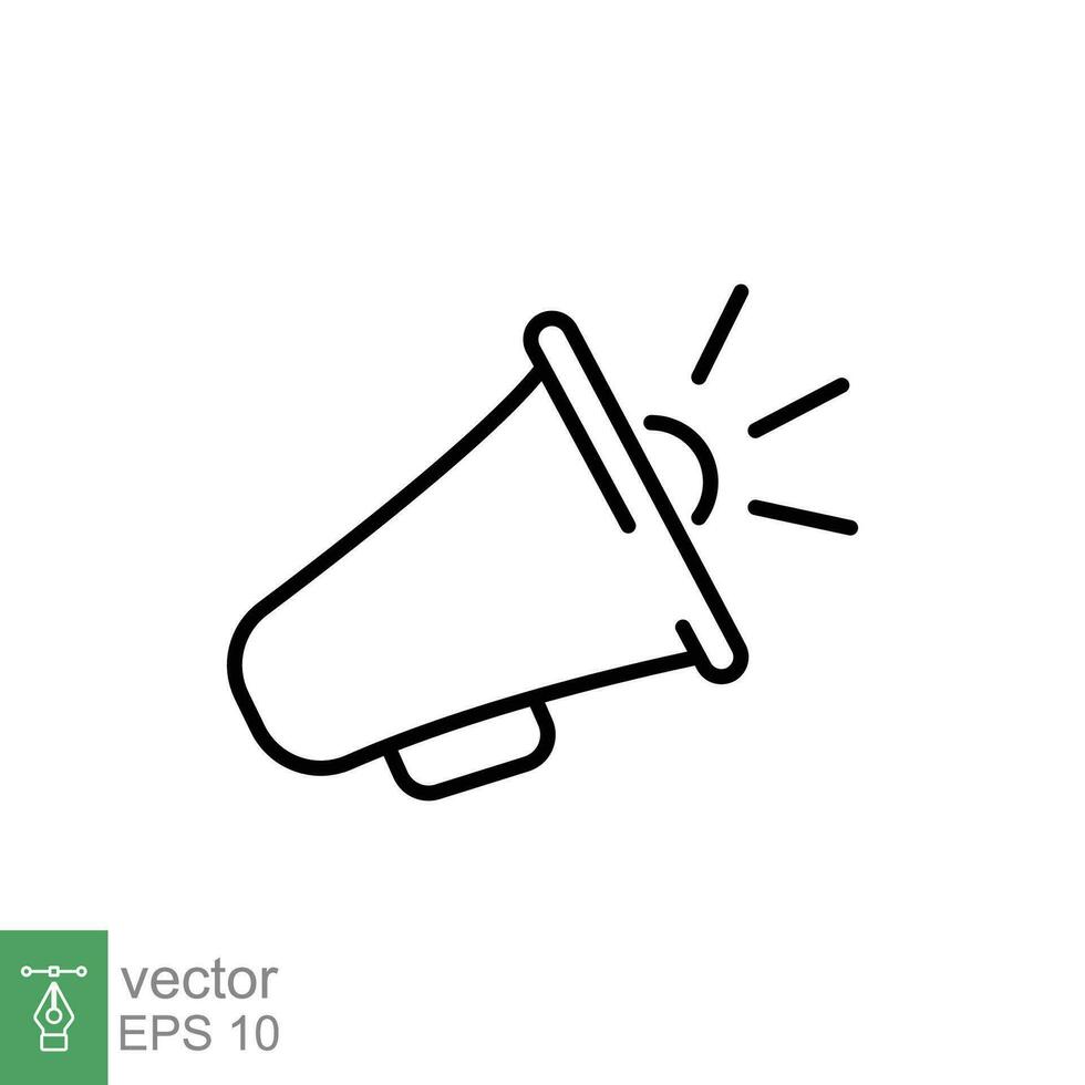 Megaphone icon. Simple outline style. Announce, bullhorn, loudspeaker, noise, loud, public propaganda concept. Thin line symbol. Vector illustration isolated on white background. EPS 10.