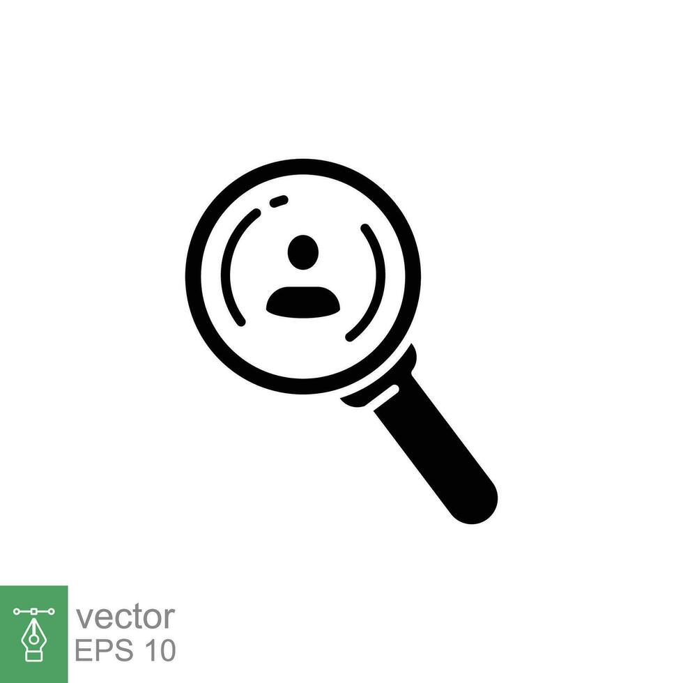 Search job vacancy icon. Simple solid style. Human resource, hire, people, select candidate, recruit concept. Black silhouette, glyph symbol. Vector illustration isolated on white background. EPS 10.