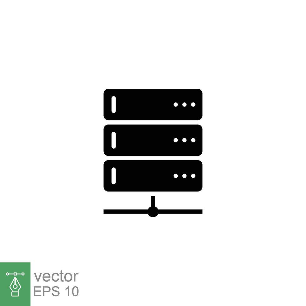 Server icon. Simple solid style. Computer data, storage, hosting, cloud, digital, technology concept. Black silhouette, glyph symbol. Vector illustration isolated on white background. EPS 10.