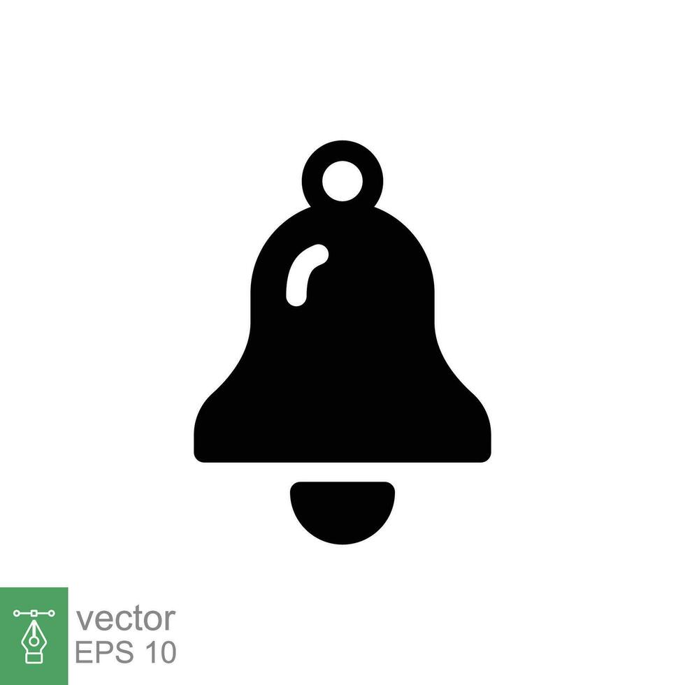 Bell icon. Simple solid style. Notification, alarm, alert, door, ring, reminder, ringer, handbell concept. Black silhouette, glyph symbol. Vector illustration isolated on white background. EPS 10.
