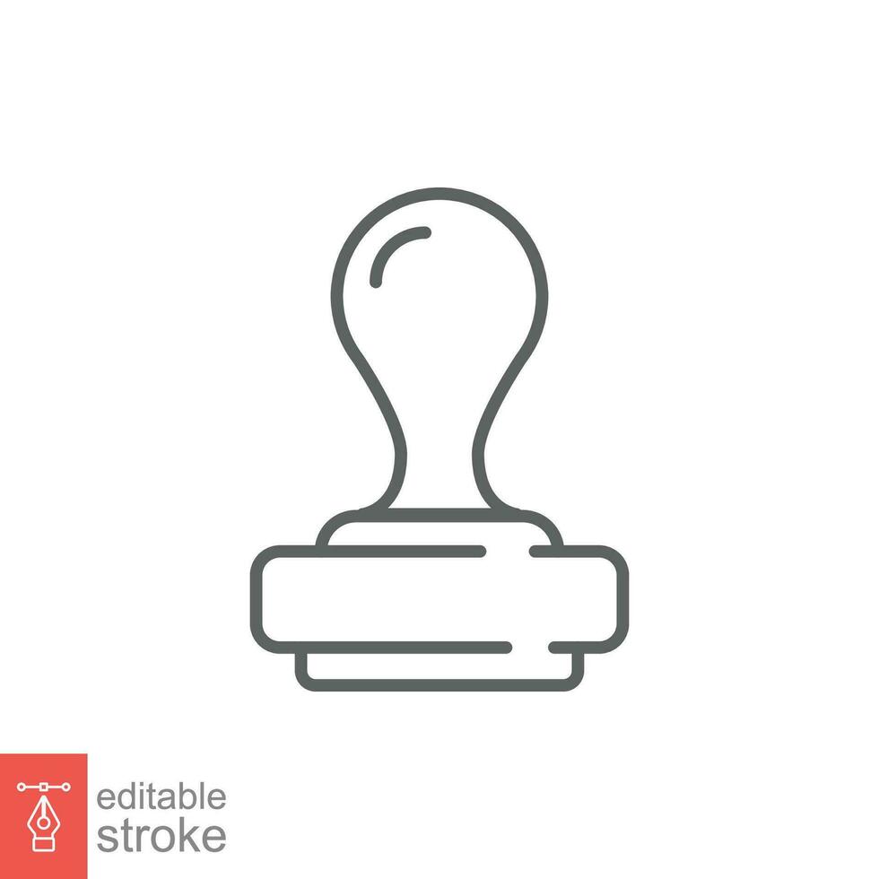 Rubber stamp icon. Simple outline style. Seal, stamper, approval, ink, contract, handle, business concept. Thin line symbol. Vector illustration isolated on white background. Editable stroke EPS 10.