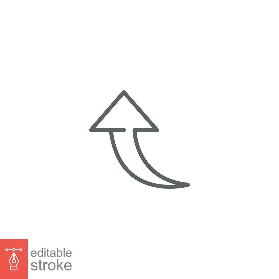 Curve arrow upward icon. Simple outline style. Up arrow, curvy, increase, top point, direction concept. Thin line symbol. Vector illustration isolated on white background. Editable stroke EPS 10.