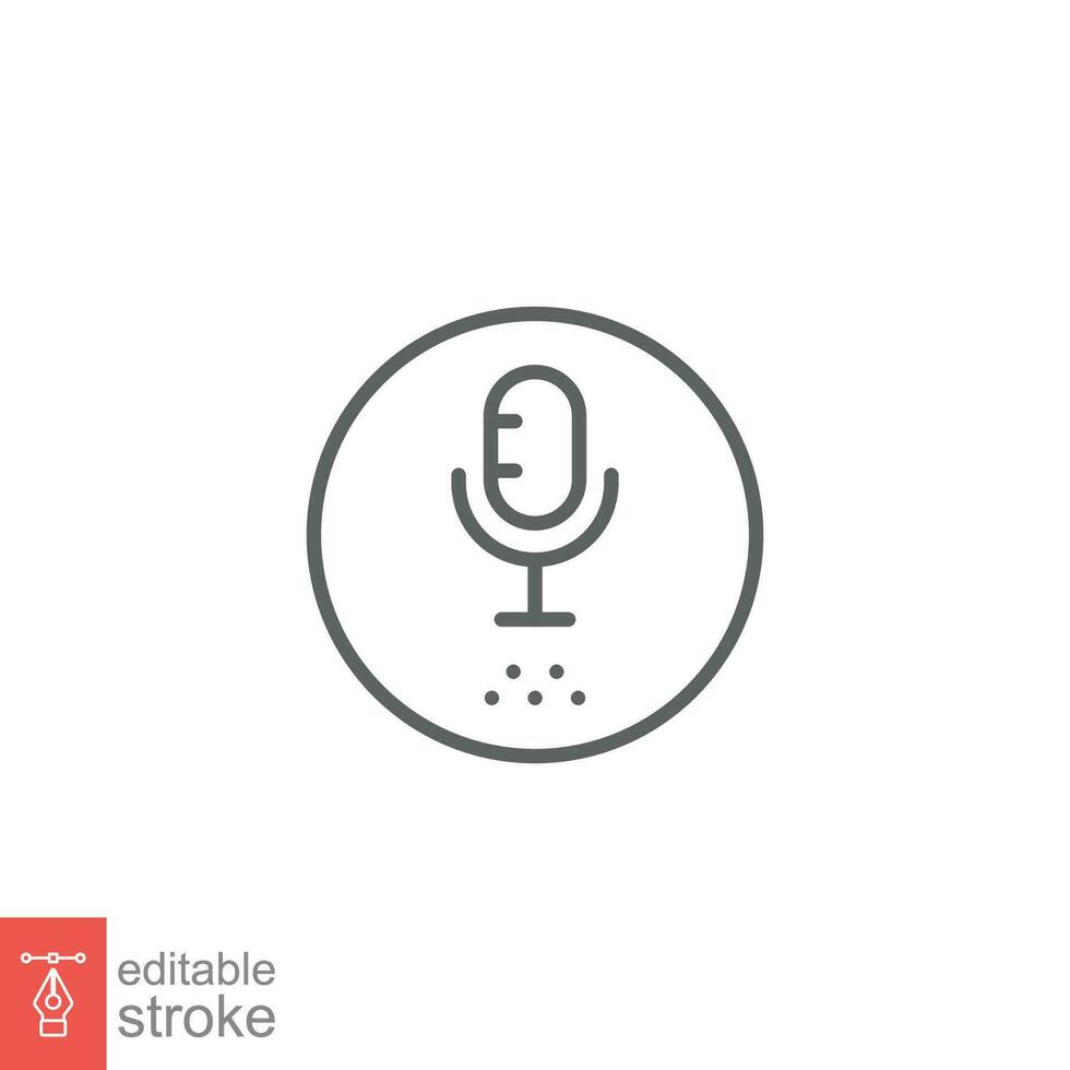 Voice recognition icon. Simple outline style. Speak control, mobile, smart phone with sound wave concept. Thin line symbol. Vector illustration isolated on white background. Editable stroke EPS 10.