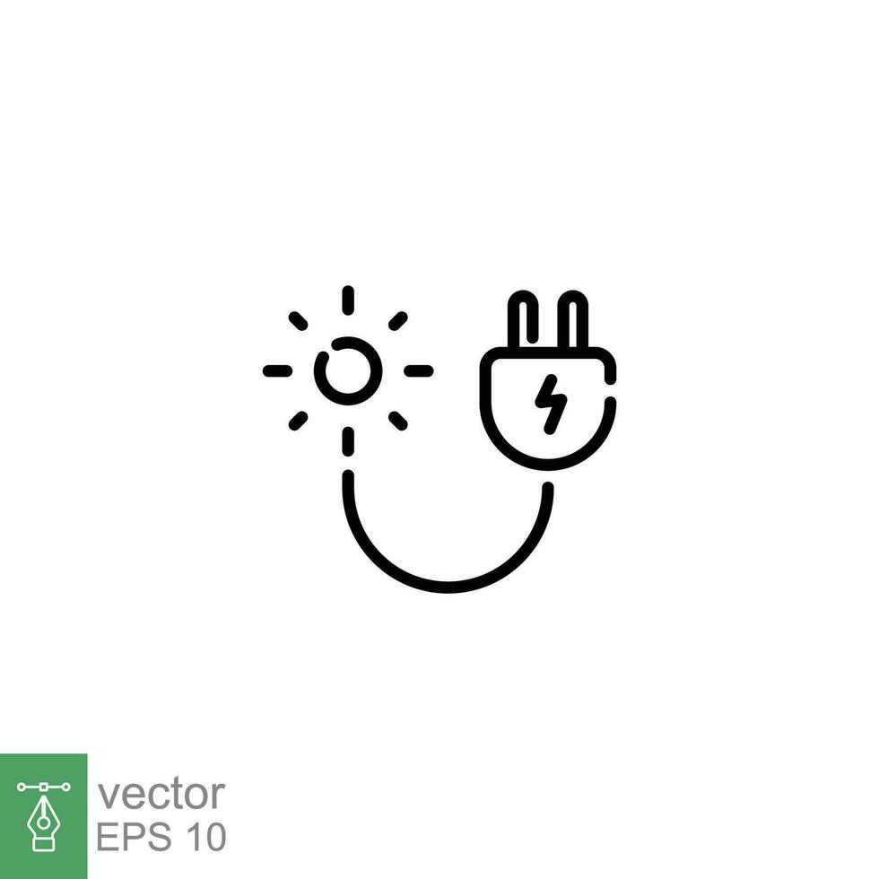 solar poder icono. sencillo contorno estilo. Dom con cable enchufar, energía, electricidad, ecológico, conservación concepto. Delgado línea símbolo. vector ilustración aislado en blanco antecedentes. eps 10