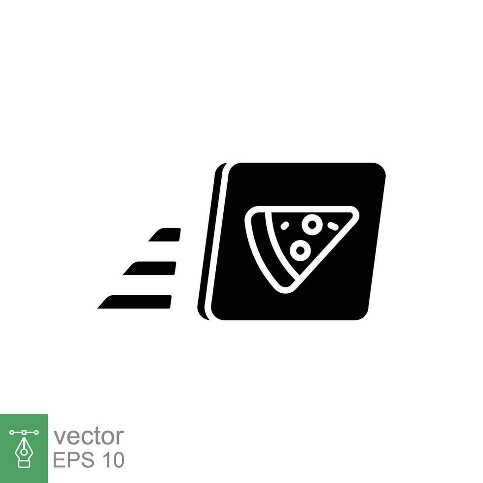 Pizza in paper box icon. Simple solid style. Fast delivery food, carton, pizzeria, italian restaurant concept. Black silhouette, glyph symbol. Vector illustration isolated on white background. EPS 10.