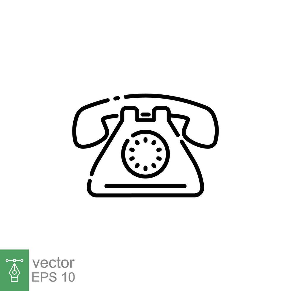 Vintage office phone icon. Simple outline style. Old, retro, classic, helpline, hotline, technology concept. Thin line symbol. Vector illustration isolated on white background. EPS 10.