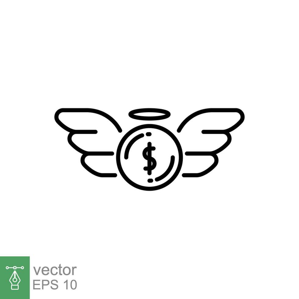 Angel investor icon. Simple outline style. Financial founder businessman, money with wings, business concept. Thin line symbol. Vector illustration isolated on white background. EPS 10.