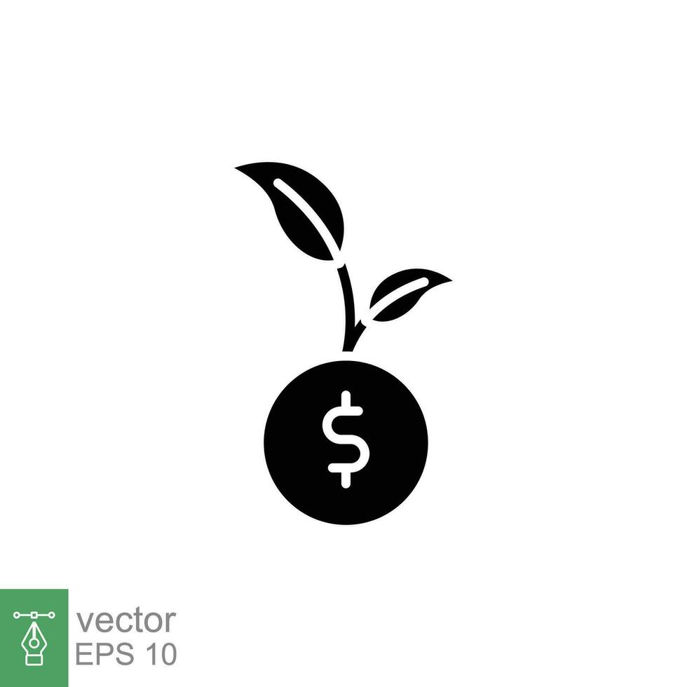 Financial growth icon. Simple solid style. Money, tree, plant, leaf, growing, finance, business contact. Black silhouette, glyph symbol. Vector illustration isolated on white background. EPS 10.