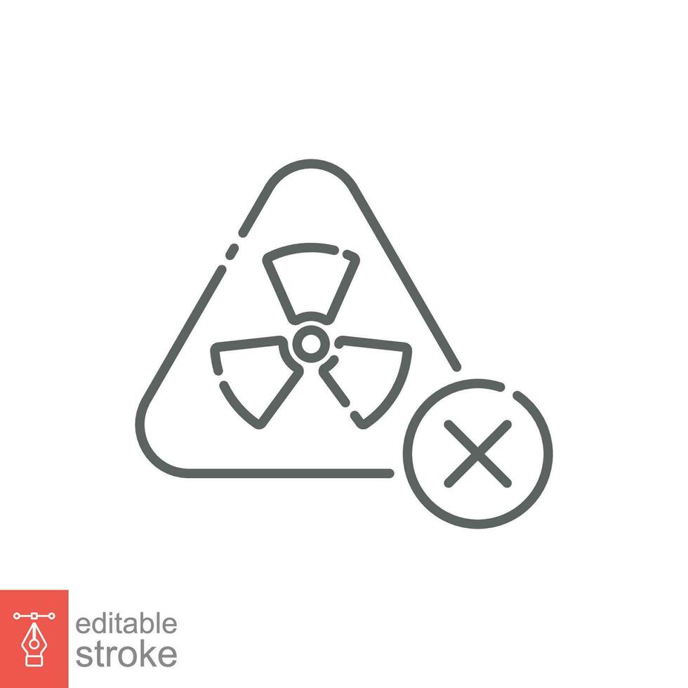 No radiation icon. Simple outline style. Uranium radiation sign, science security label, badge concept. Thin line symbol. Vector illustration isolated on white background. Editable stroke EPS 10.