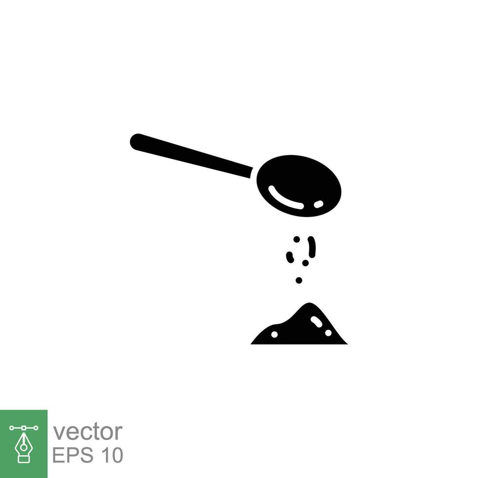 Spoon sugar powder icon. Simple solid style. Tea, coffee sweetener, teaspoon, cooking ingredient concept. Black silhouette, glyph symbol. Vector illustration isolated on white background. EPS 10.