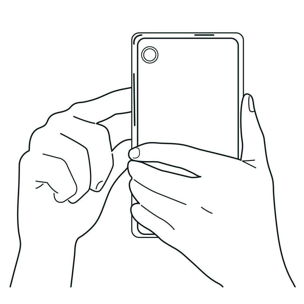 Black and white illustration. Using a smartphone to communicate. vector