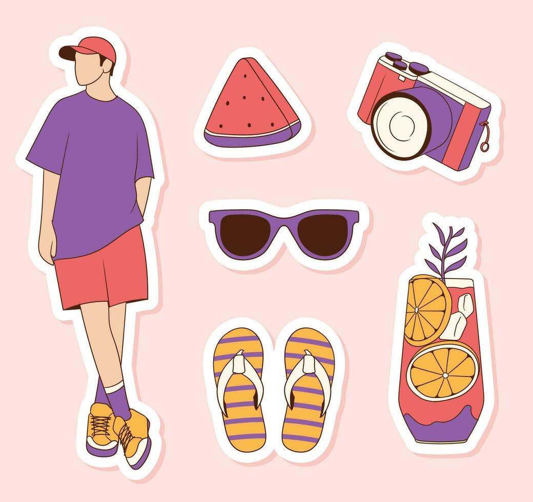 Colorful hand drawn summer stickers collection vector