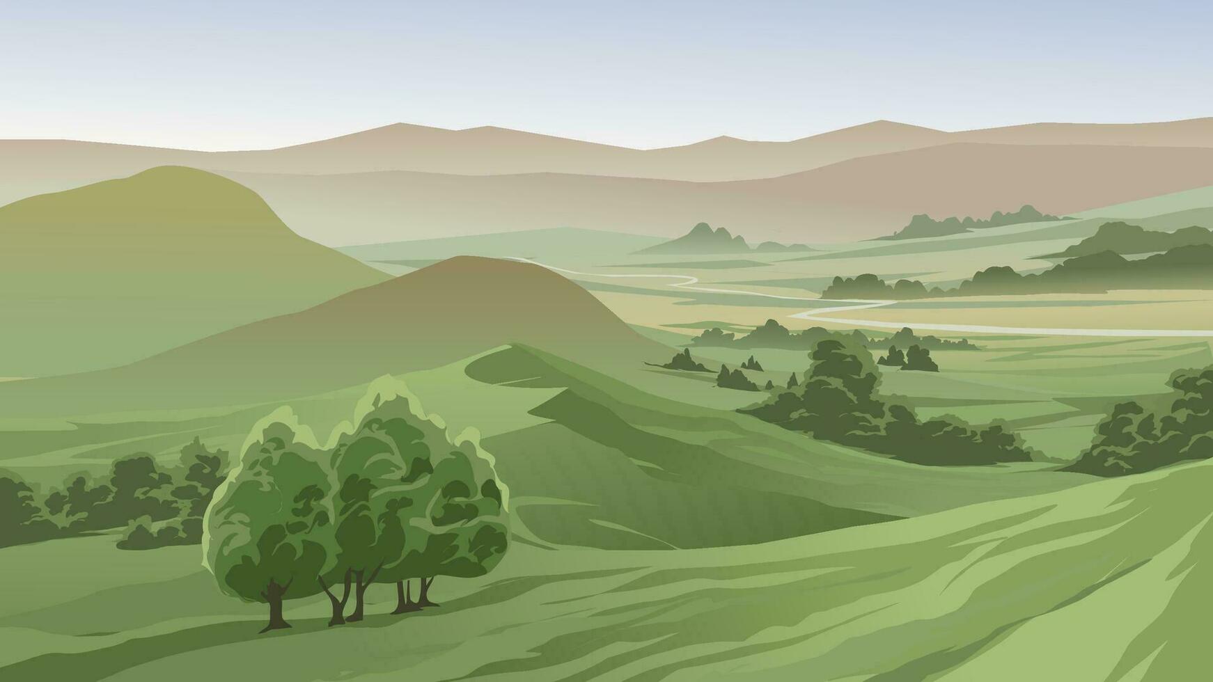 Rural countryside landscape with hills and mountains vector