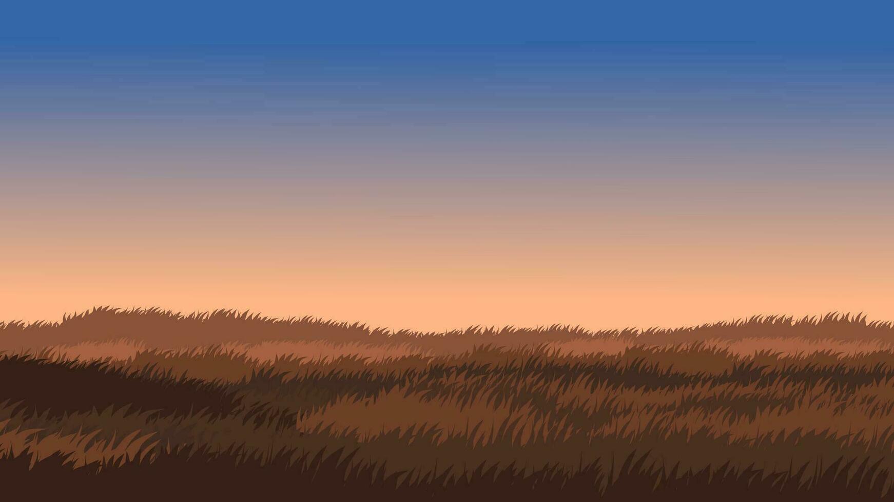 vacío prado a puesta de sol con claro cielo vector