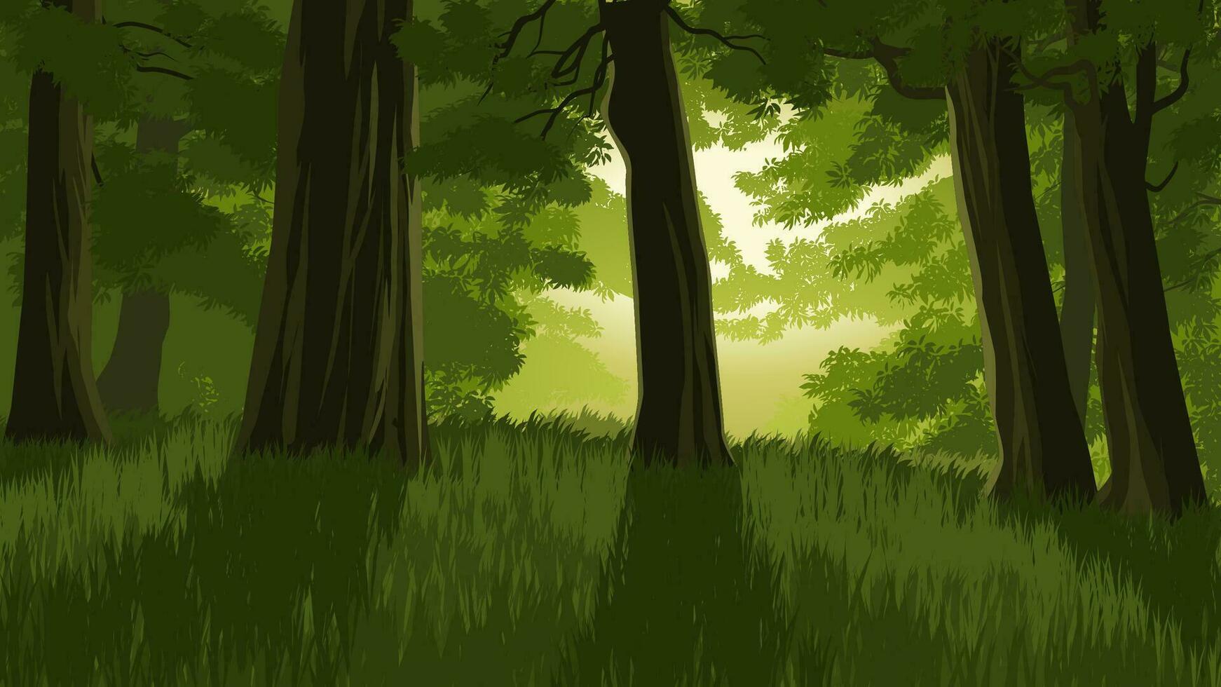 Vector landscape illustration of forest with backlight