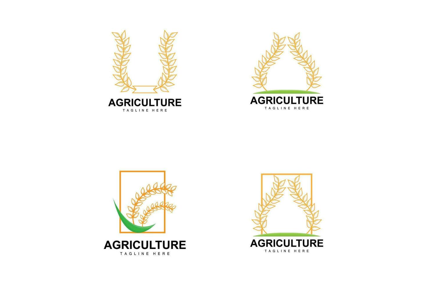 Rice Logo, Farm Wheat Logo Design, Vector Wheat Rice Icon Template Illustration