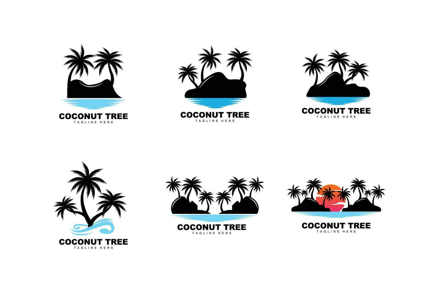 Coconut Tree Logo, Palm Tree Sunset Beach Vector, Elegant Minimalist Simple Design, Symbol Template Icon vector