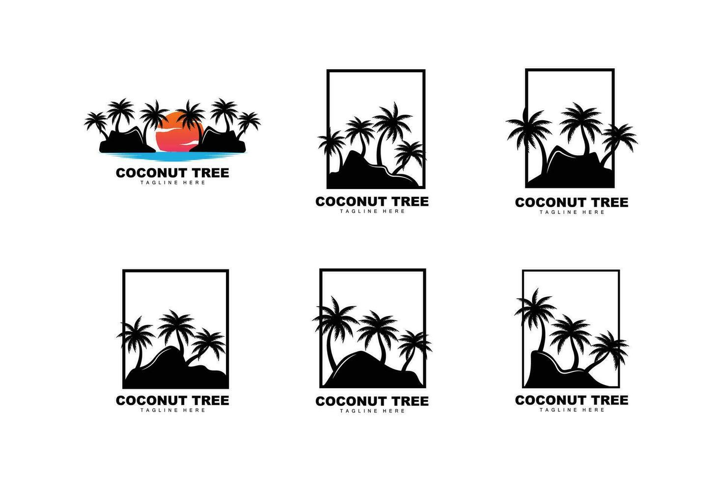 Coco árbol logo, palma árbol puesta de sol playa vector, elegante minimalista sencillo diseño, símbolo modelo icono vector