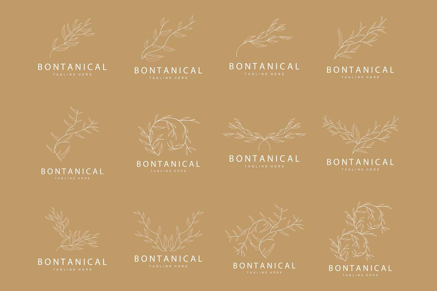 botánico logo, naturaleza planta diseño, flor planta icono vector con línea modelo