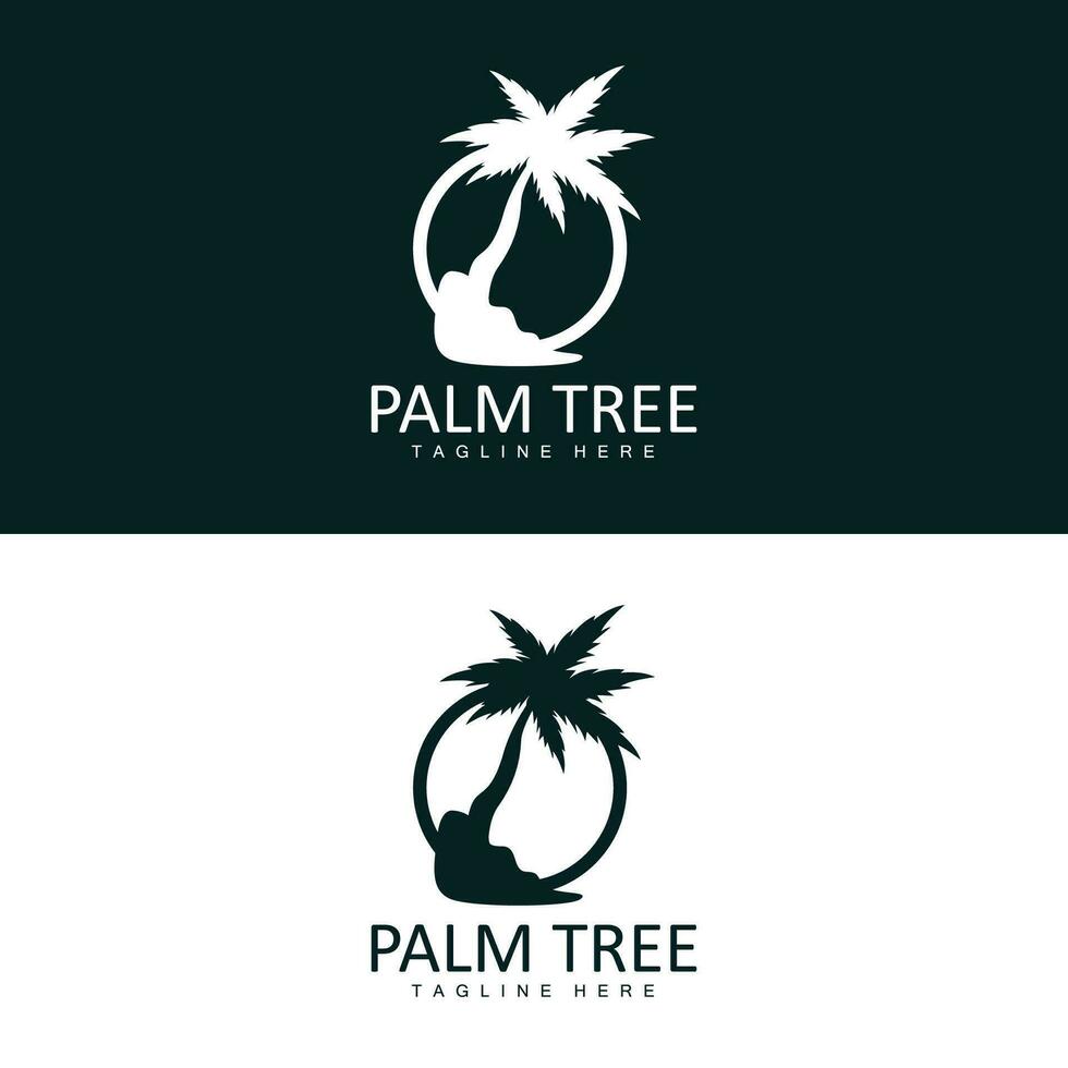 Coco árbol logo, palma árbol puesta de sol playa vector, elegante minimalista sencillo diseño, símbolo modelo icono vector