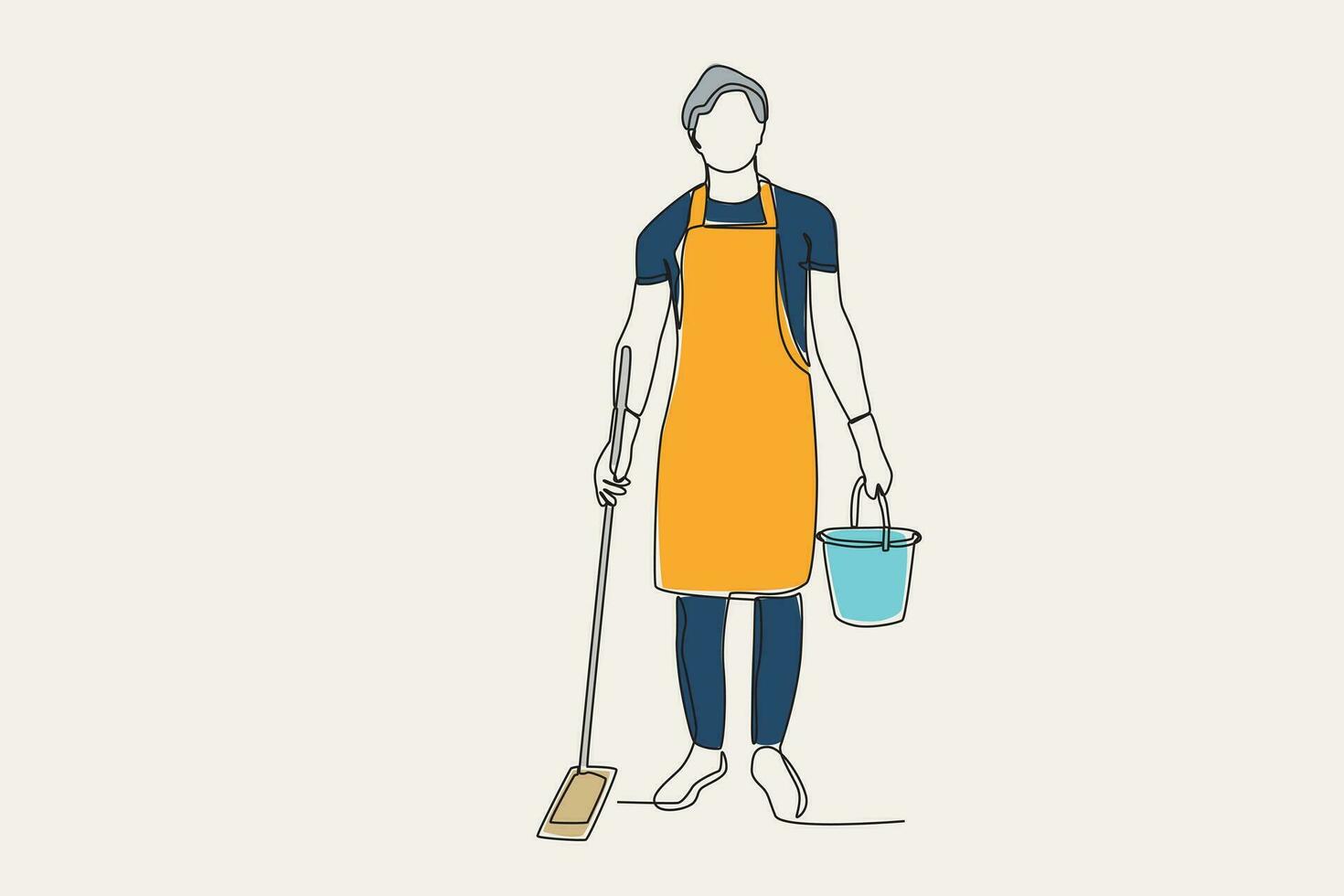 Color illustration of a man holding a cleaning tool vector