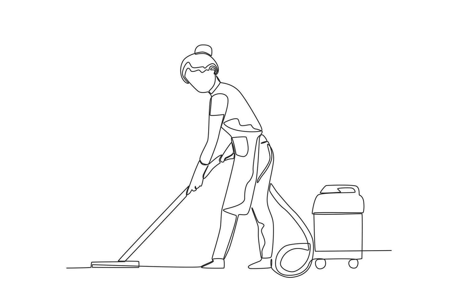 A woman using a vacuum cleaner vector