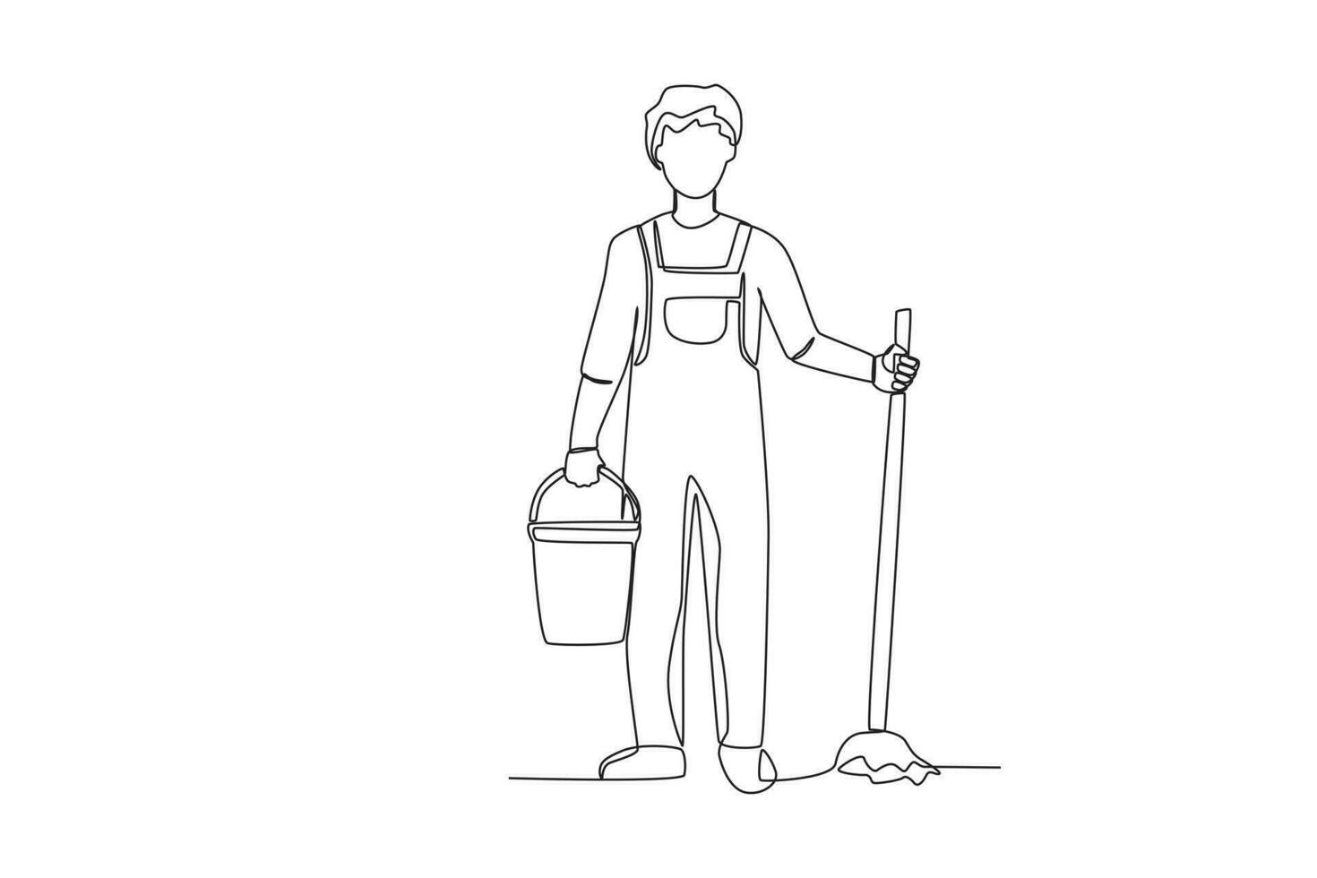 A man holding a bucket and mop vector